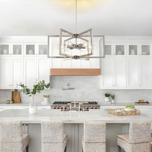 23.6”Brushed Nickel Chandelier for Dining Room 6 Light Kitchen Chandelier Modern Dining Room Light Fixtures Over Table