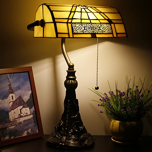 Tiffany Banker Lamp Small Stained Glass Table Lamp Yellow Mission
