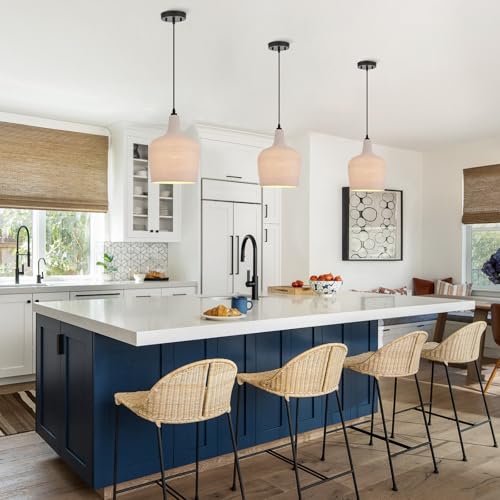 Large Hammered Glass Rattan Pendant Light Boho 1 Light Single Dome Pendant Lighting Fixtures for Kitchen Island Dining Room Hallway