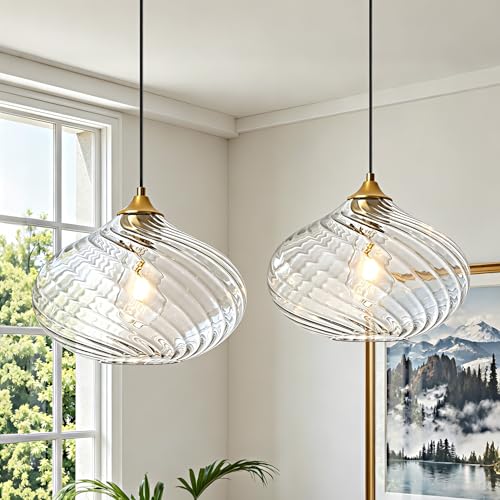 11in Gold Pendant Lights Kitchen Island with Clear Glass Shade 2Pack