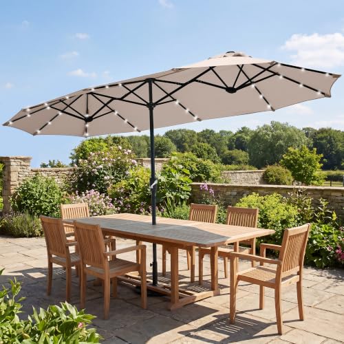 REE SOLDIER 13ft Double Sided Patio Umbrella with Solar Lights