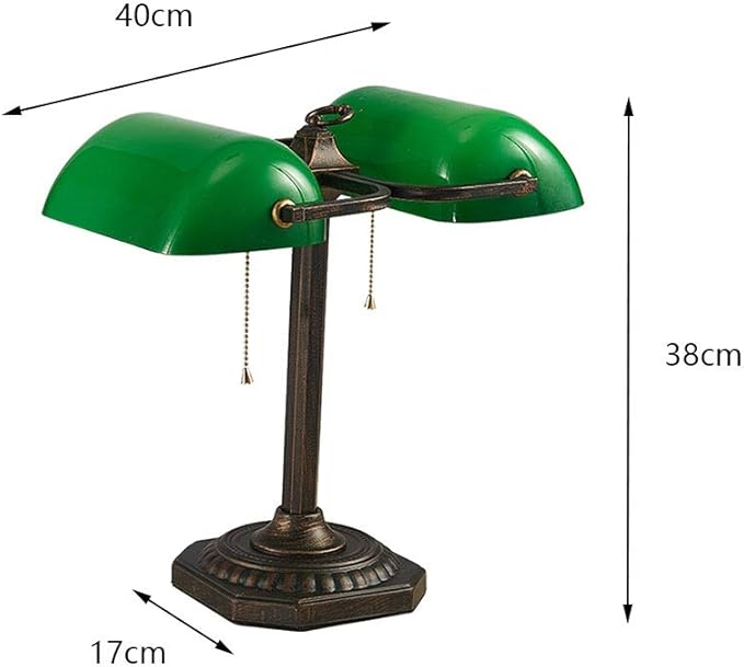 Banker Lamp Green Shade Double Head Retro Traditional Desk Lamps Pull Chain Office Study Simple Designs Eye Caring Reading Lights