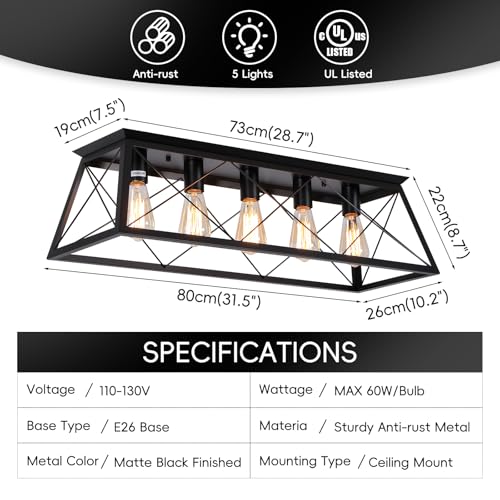 31.5" Black Flush Mount Ceiling Light Fixture
