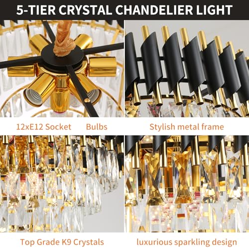 24” Gold and Black Crystal Chandelier