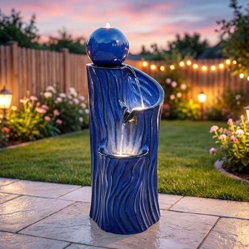 32"Ceramic 3 Tier Sphere Outdoor Water Fountain
