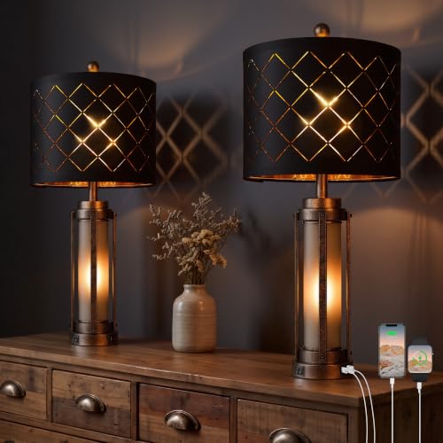 27'' Modern Table Lamp Set of 2 with Nightlight