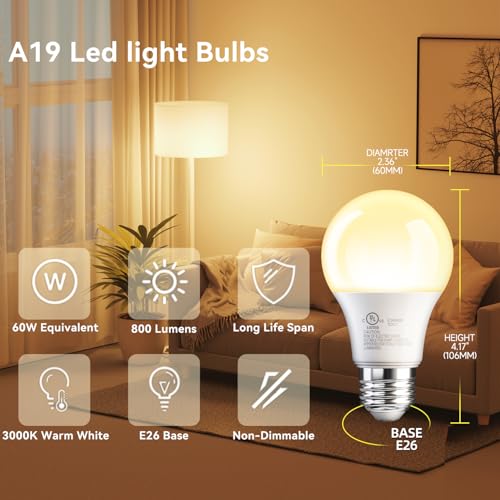 24 Pack A19 LED Light Bulbs Warm White 3000K (24 Count)