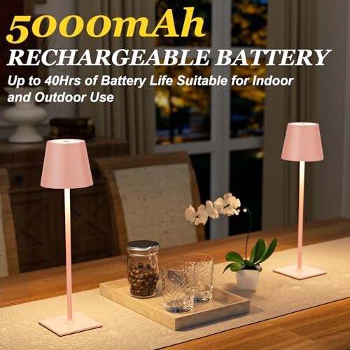 Pink Cordless Rechargeable Table Lamp 5000mAh Battery Operated Lamps