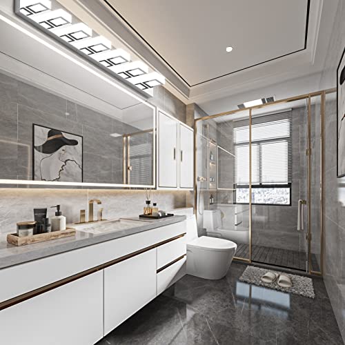 46" Modern LED Chrome Vanity Lights 7 Lights Acrylic Stainless Steel LED Vanity Light Fixtures Chrome Bathroom Lighting Over Mirror