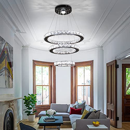 3 Ring Adjustable Height Crystal Chandelier Cool White