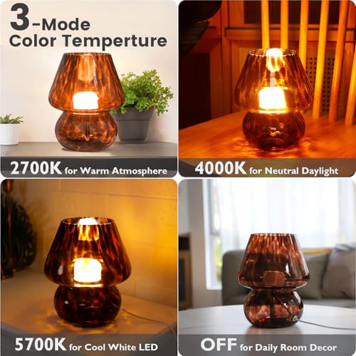 USB Plug in Vintage Mushroom Lamp Small Bedside Table Lamp with 3 Temperature LED Bulb