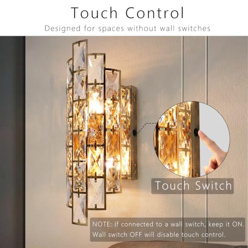 Gold K9 Crystal Wall Sconce with Touch Switch for Bedroom