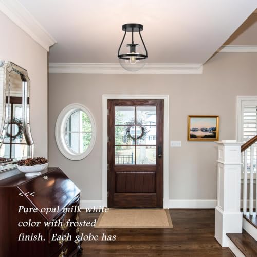 8 Inch Mid Century Ceiling Light Modern Black Semi Flush Mount Ceiling Light with Clear Glass Shade Globe Semi Flush Mount Ceiling Light Fixture for Bedroom Hallway Bathroom Foyer