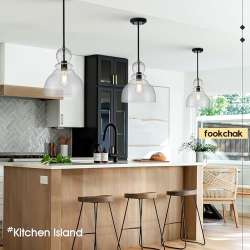 10" Seeded Glass Pendant Lights Kitchen Island Black Pendant Ceiling Light with Hand