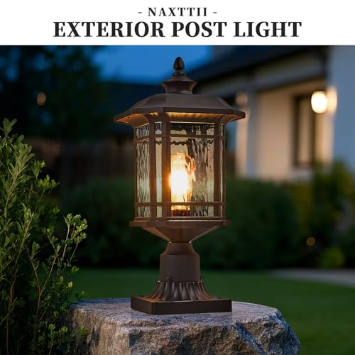 Outdoor Post Light 18.3" Waterproof Pole Light with Water Ripple Glass for Garden Patio Pathway E26 Socket