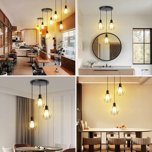 3 Light Matte Black Adjustable Pendant Light with E26 Base