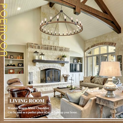Oak Wooden Wagon Wheel Chandelier 24
