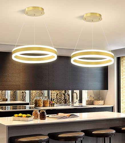 D15.7'' Modern Ring Chandelier for Dining Room LED Dimmable Pendant Lighting High Ceiling Chandelier for Living Room Foyer Bedroom Entryway 3000K