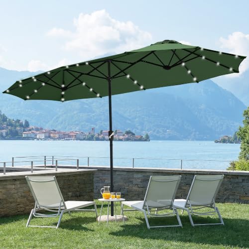 REE SOLDIER 13ft Double Sided Patio Umbrella with Solar Lights