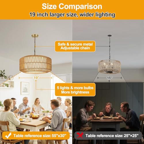 9" 52" Height Adjustable Farmhouse Chandelier Light Fixture