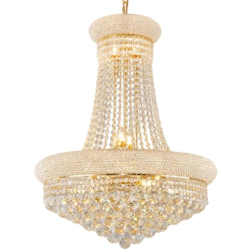 14 Lights Gold Finish Empire Crystal Chandelier Lighting for Dining Room Living Room Foyer Hallway Entryway