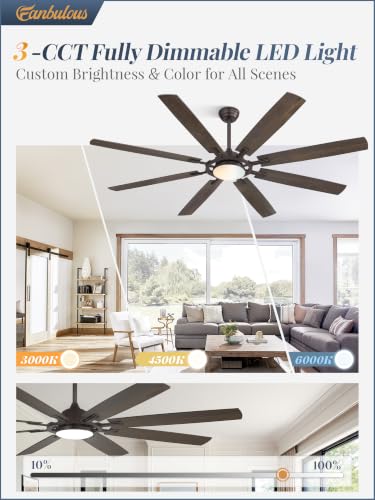 72 Inch Black Ceiling Fans with 3CCT Lights and Remote (Oil Bronze / 72")