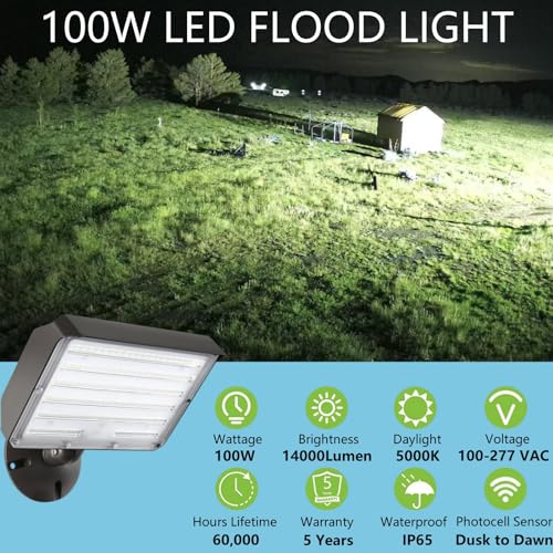 2Pack Dusk to Dawn Outdoor 100W LED Flood Light with Knuckle (2 Count)