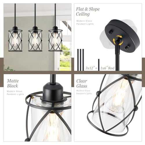 Glass Pendant Lights Kitchen Island 3 Pack (3 Count)