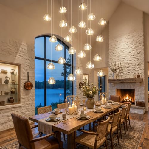 LED Rectangular Chandeliers for Living Room Dining Room Light Dimmable High Ceiling Pendant Lights Fixtures Lighting 26
