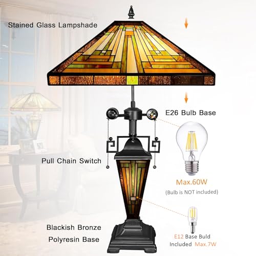 Tiffany Lamp Antique Amber Brown Stained Glass Table Lamp 3