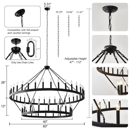 2 Tier Black Large Wagon Wheel Chandelier