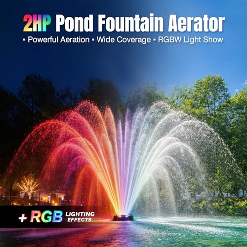 2HP Pond Fountain Aerator with 3 RGB LED Lights