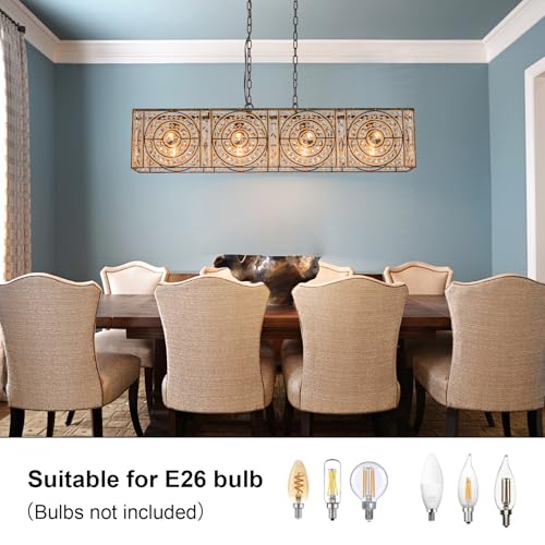 4 Lights Rectangle Crystal Chandelier for Dining Room
