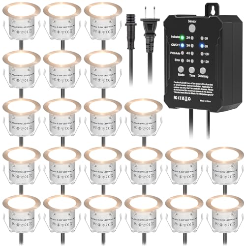 22 Packs Low Voltage Deck Lights Kit with Transformer IP67 2700K (22 Count)