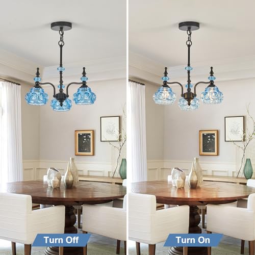 Blue 3 Light Pendant Light Fixtures Black Lights Victorian Vintage Celing Pendant Fixtures for Kitchen Island Bedroom Restrant