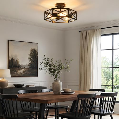Modern Farmhouse Black Semi Flush Mount Ceiling Light 14.6 Inch (Black / 14.6 Inch)