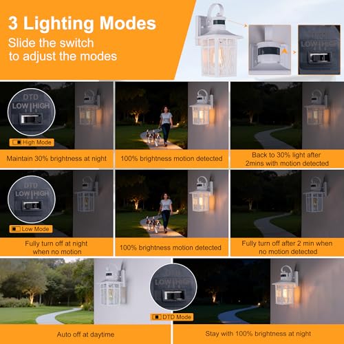 Aluminum Motion Sensor Outdoor Wall Lights with Ripple Glass (2 Count)