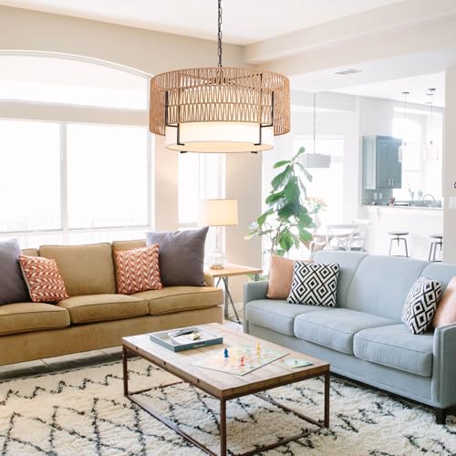 6 Light Large Rattan Chandelier for Dining Room