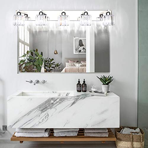 Crystal Bathroom Vanity Light Stainless Steel Modern Vanity Light 5 Lights Crystal Bathroom Vanity Light Fixtures