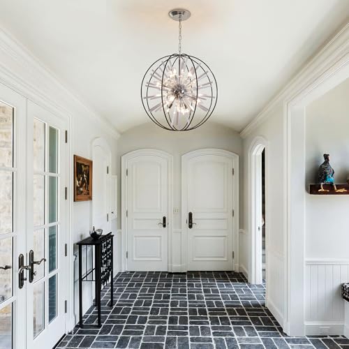 Modern Black Crystal Chandelier for Entryway Foyer High Ceiling