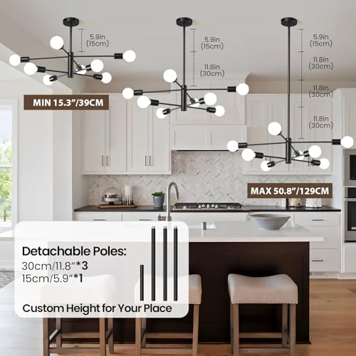 Modern Chandelier Sputnik Ceiling Light Fixture Black Chandelier for Bedroom Living Room 8