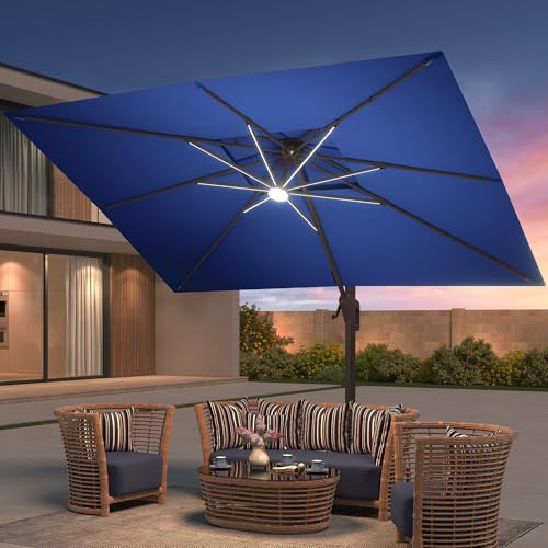9x12 FT Patio Cantilever Outdoor Umbrella with Base and LED Lights