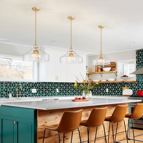 Chandelier Rustic Farmhouse Industrial Round Ceiling Pendant LED Light Fixture with Clear Glass Shades for Dining Room Kitchen Island Foyer Entryway