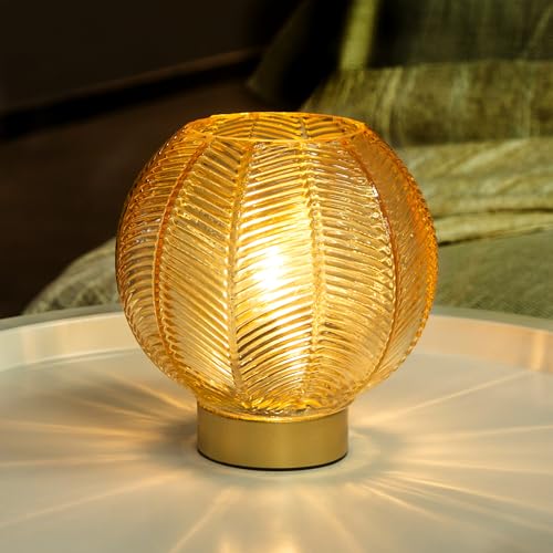 Battery Operated Decorative Glass Table Lamp with Timer Gold