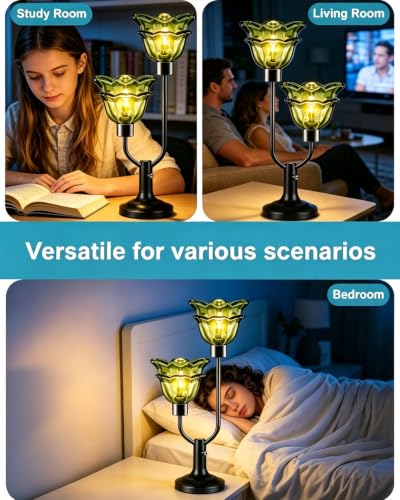 Green Mid Century Modern Flower Table Lamp for Bedroom Dimmable