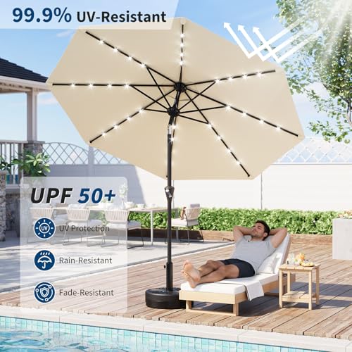 9FT Solar Patio Umbrella with 32 LED Lights
