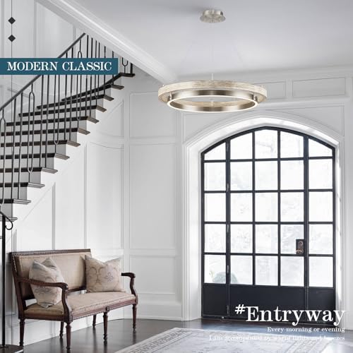 LED Ring Chandelier Weathered Wood Brushed Nickel Chandeliers Dimmable