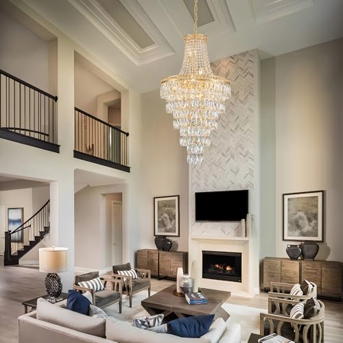 Gold Crystal Chandeliers 13 Lights Luxury Modern Chandelier for High Ceilings Large Pendant Light Fixture Foyer Staircase Hallway Entryway Living Room Hall Lobby 40" H x 21.7" D (13 Count)