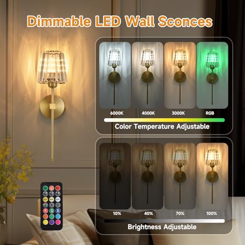Battery Operated Crystal Wall Sconces Set of 2