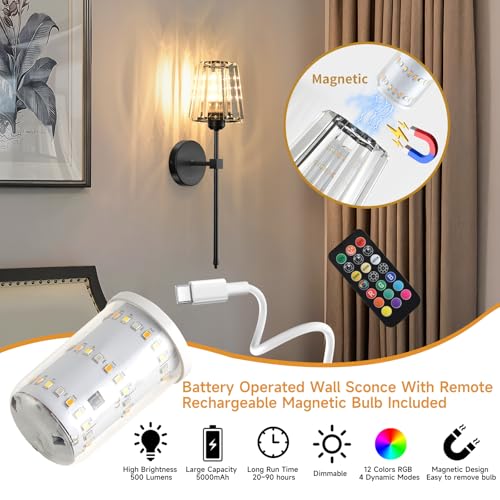 Battery Operated Crystal Wall Sconces Set of 2